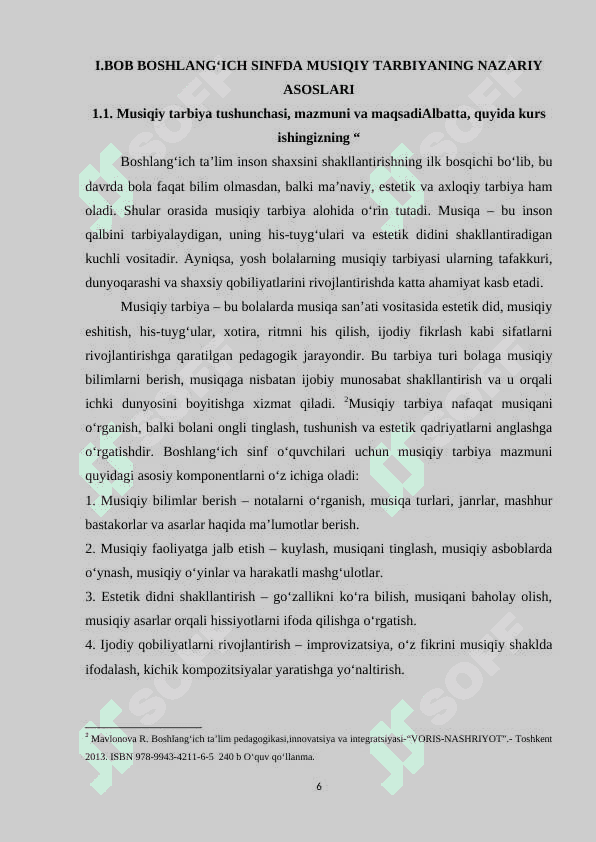 Boshlang’ich sinflarda musiqiy tarbiya va uning ta’limdagi o’rni 6