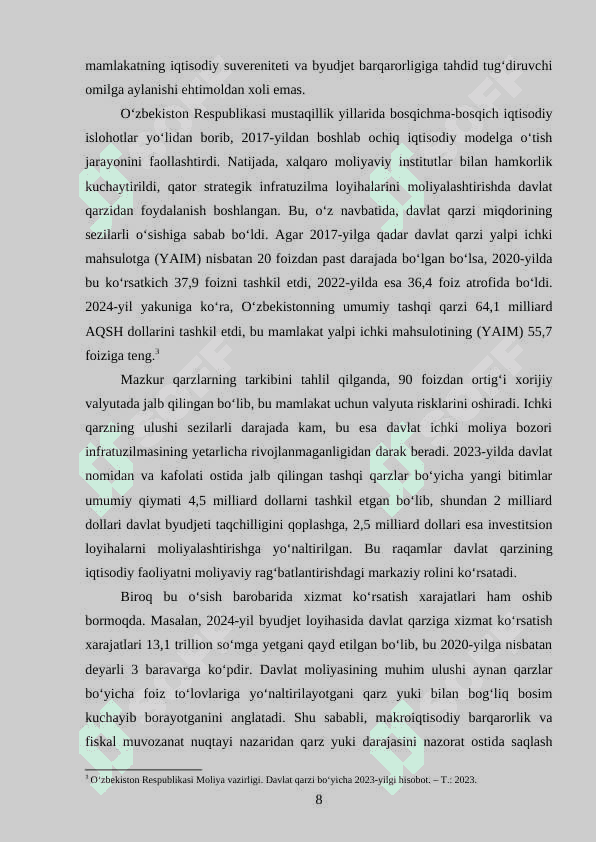 DAVLAT QARZINI BOSHQARISH VA UNDAN FOYDALANISH SAMARADORLIGINI OSHIRISH 8