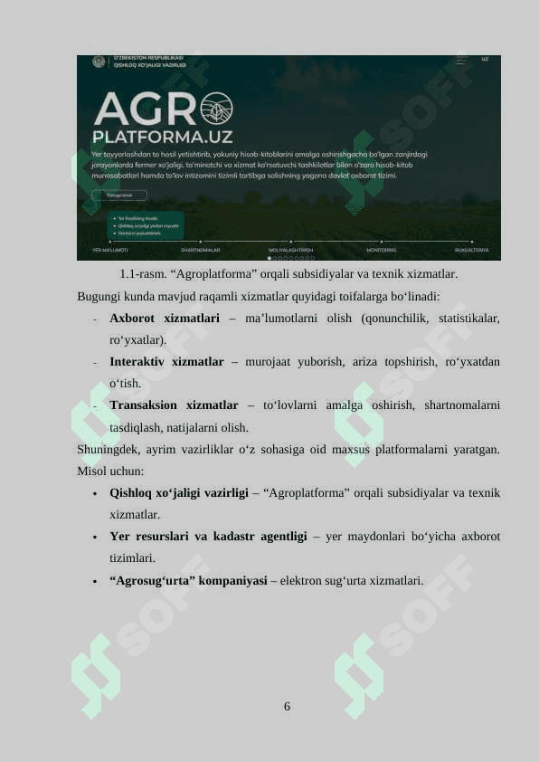 “Qishloq xo’jaligi” sohasida davlat interaktiv xizmatlarini loyihalashtirish  individual loyiha 6