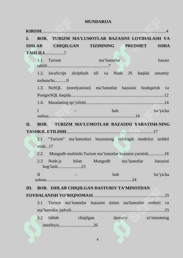 “Turizm” sohasida davlat interaktiv xizmatlarini loyihalashtirish individual loyiha 4