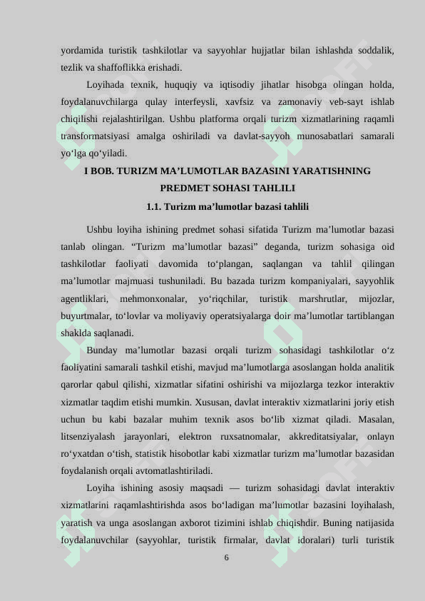“Turizm” sohasida davlat interaktiv xizmatlarini loyihalashtirish individual loyiha 6