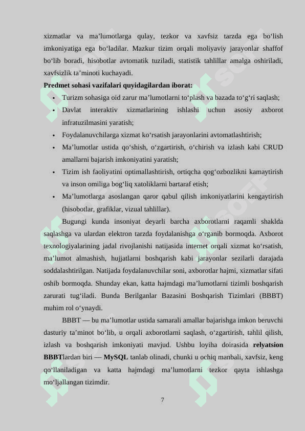 “Turizm” sohasida davlat interaktiv xizmatlarini loyihalashtirish individual loyiha 7