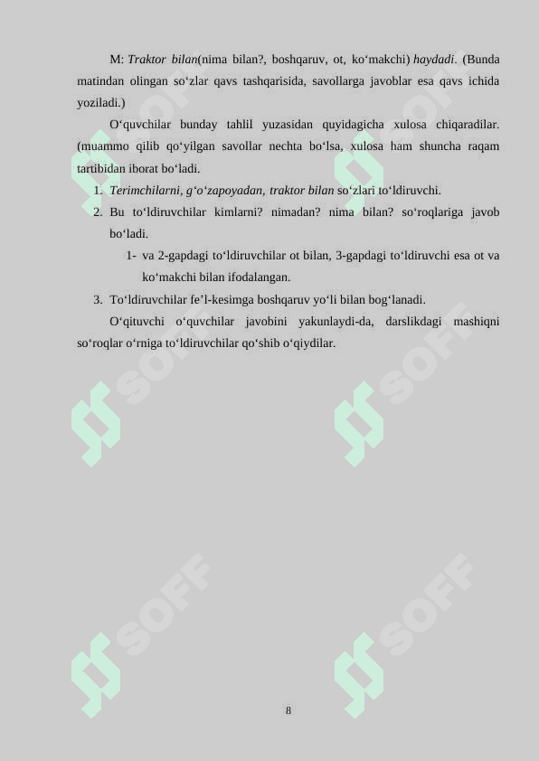Ikkinchi darajali boʻlaklar va ularning taʼlim bosqichlari 8