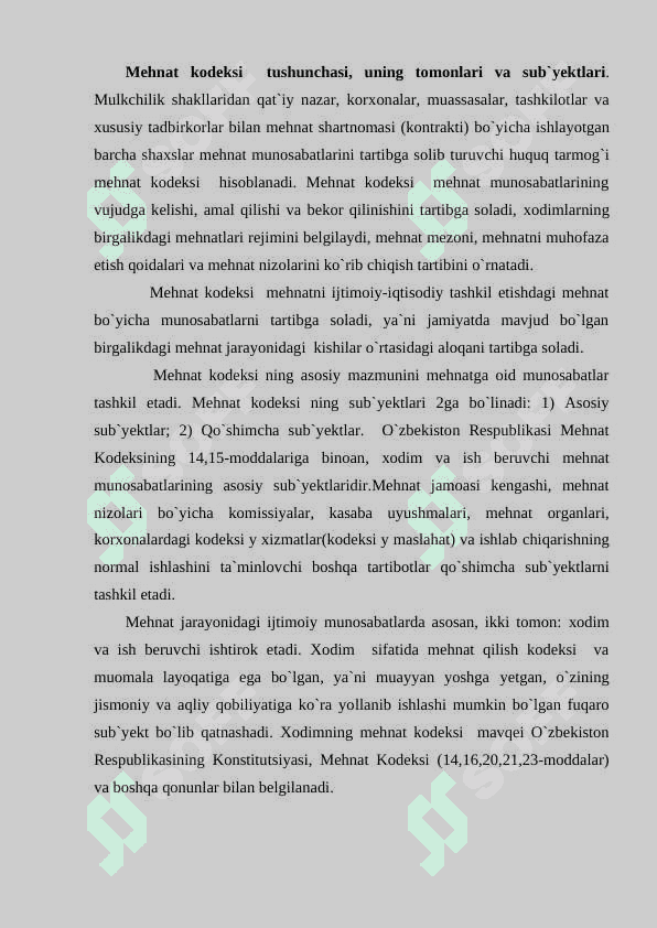 O'ZBEKISTON RESPUBLIKASI MEHNAT KODEKSI 3