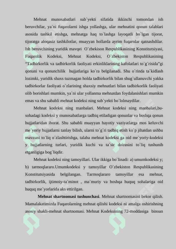 O'ZBEKISTON RESPUBLIKASI MEHNAT KODEKSI 4