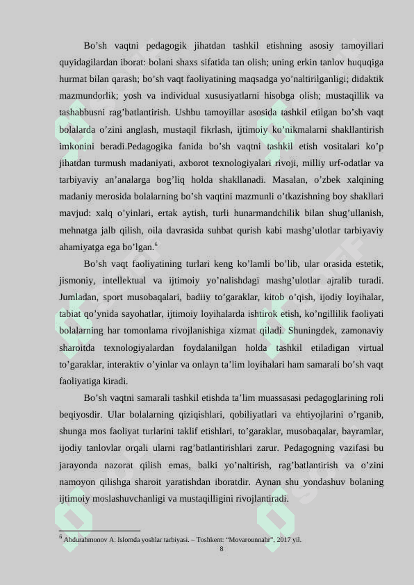 Bolaning bo’sh vaqtini tashkil etishda islom ta’limotidan foydalanish 8