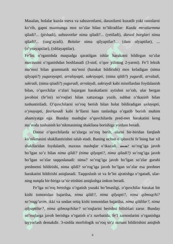 Boshlang’ich sinflarda “Fe’l va uning zamonlarini” o’tish metodikasi 6
