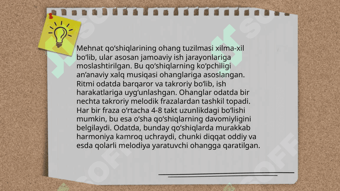 O'zbek xalq musiqa ijodi mehnat qo'shiqlarining ohang va she'riy bo'ginlar tuzilmasi variantliligi invariantliligi 4