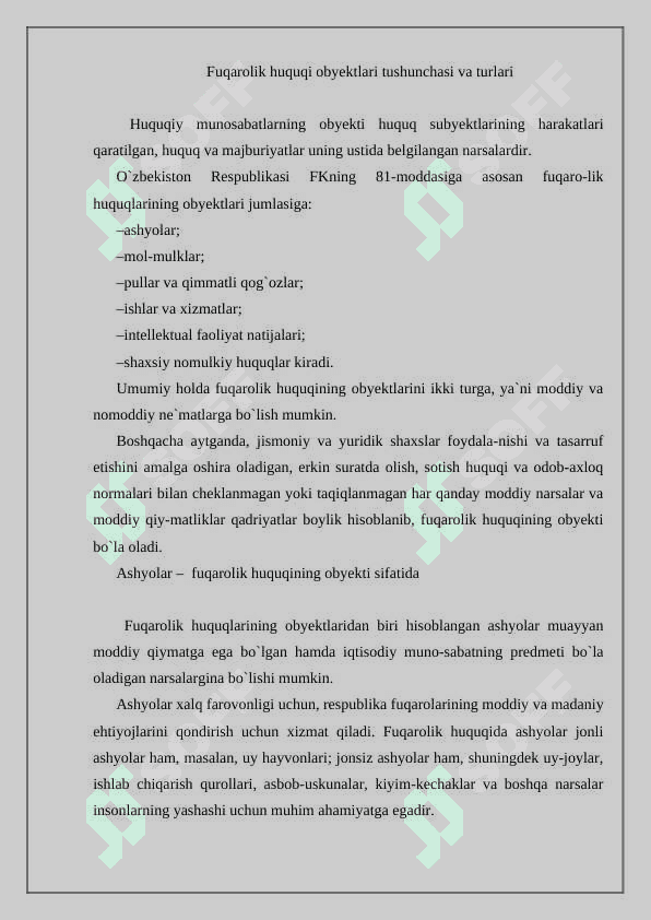 FUQAROLIK HUQUQNING OBYEKTLARI 3