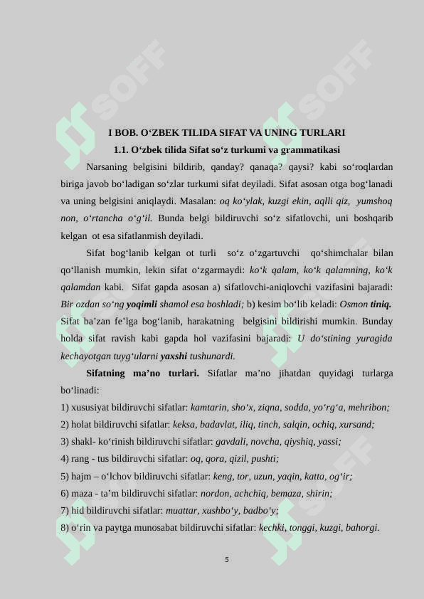 Sifat soʻz turkumi sifatidagi umumiy xarakteristikasi 5