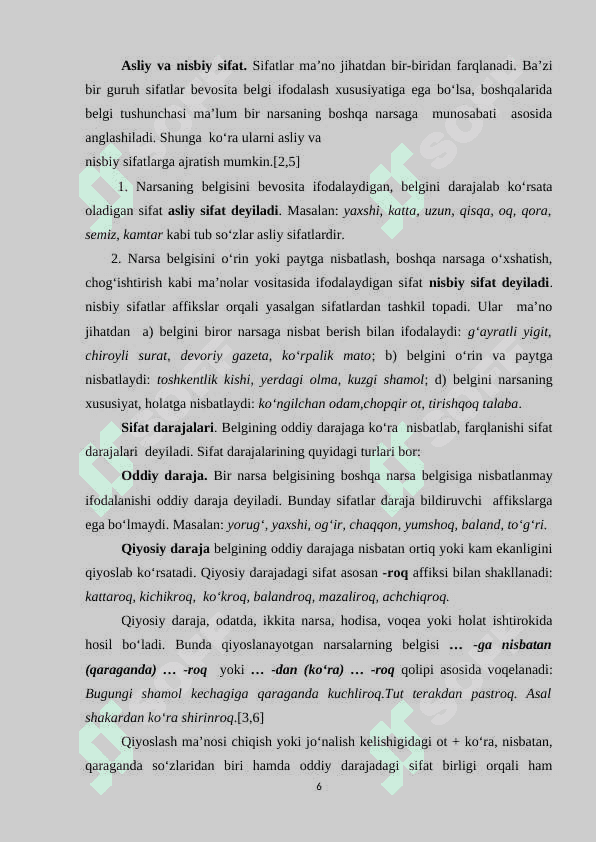 Sifat soʻz turkumi sifatidagi umumiy xarakteristikasi 6