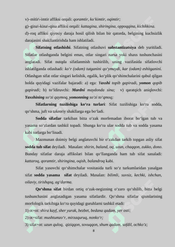 Sifat soʻz turkumi sifatidagi umumiy xarakteristikasi 8