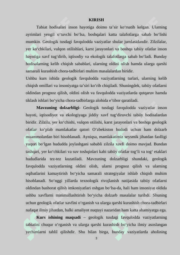 Geologik tusdagi favqulodda vaziyatlar va ularga qarshi kurashish chora-tadbirlari 3
