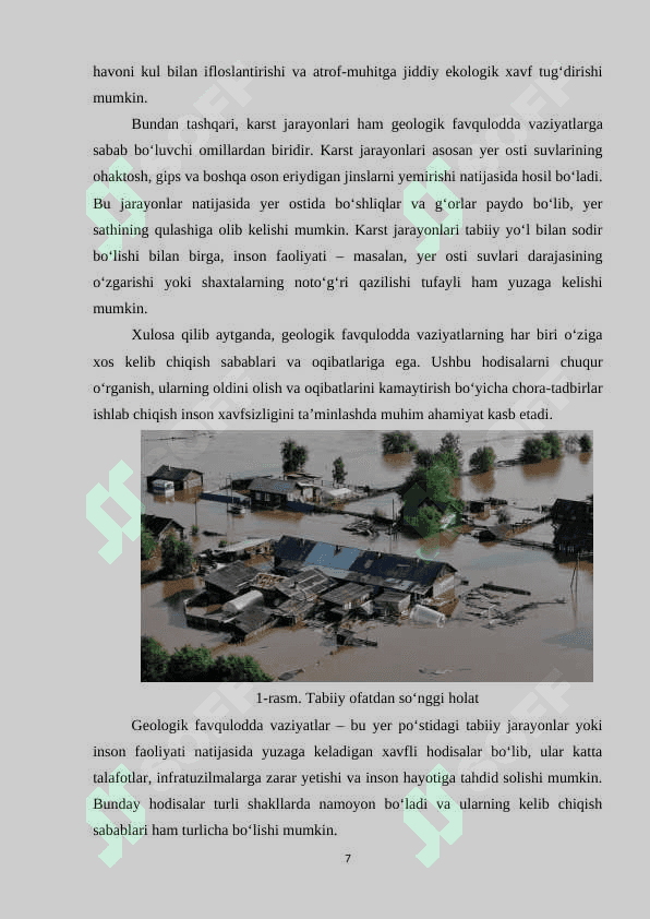 Geologik tusdagi favqulodda vaziyatlar va ularga qarshi kurashish chora-tadbirlari 7