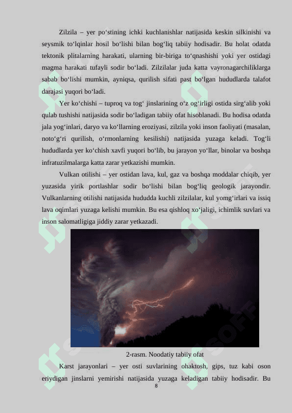 Geologik tusdagi favqulodda vaziyatlar va ularga qarshi kurashish chora-tadbirlari 8