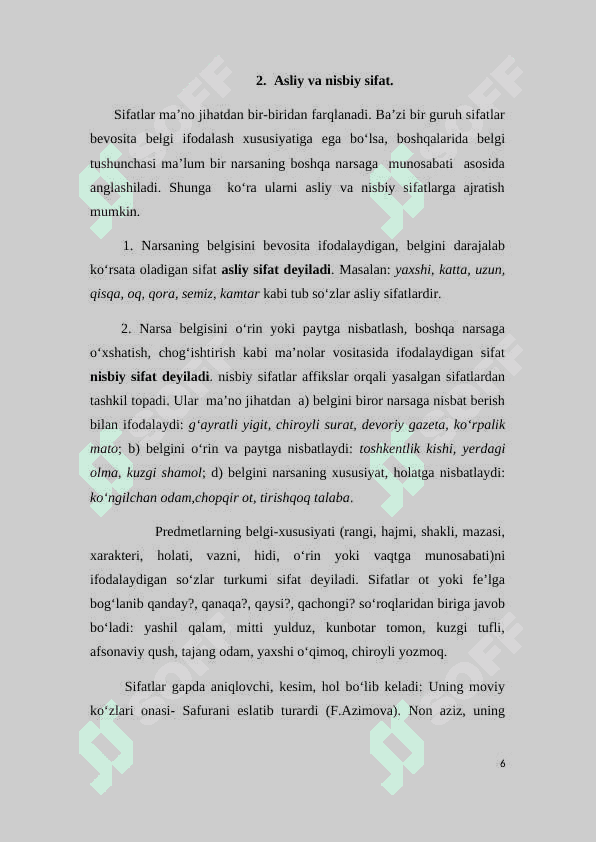 Asliy va nisbiy sifatlar 6