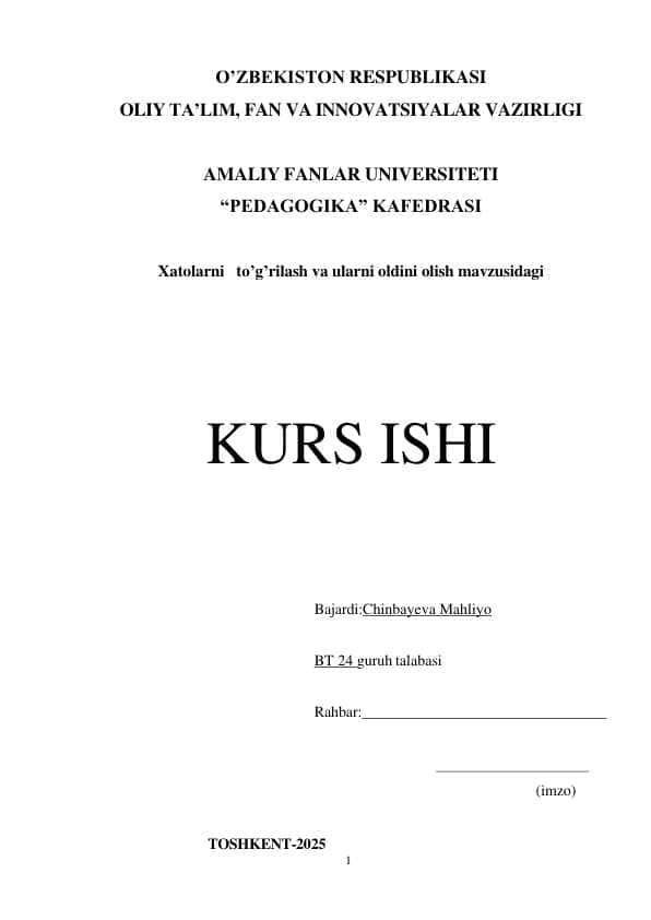 Xatolarni to‟g‟rilash va ularni oldini olish