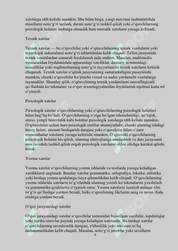 Xatolarni to‟g‟rilash va ularni oldini olish 8