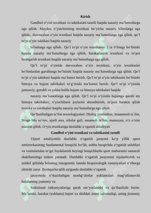 Gandbol o'yinida to'pni boshqarish texnikasini o'rgatish 2