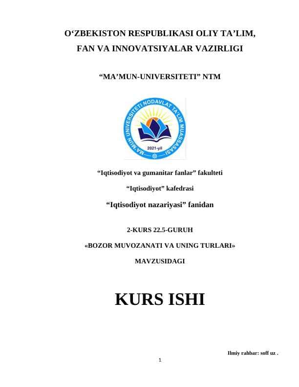 BOZOR MUVOZANATI VA UNING TURLARI 1