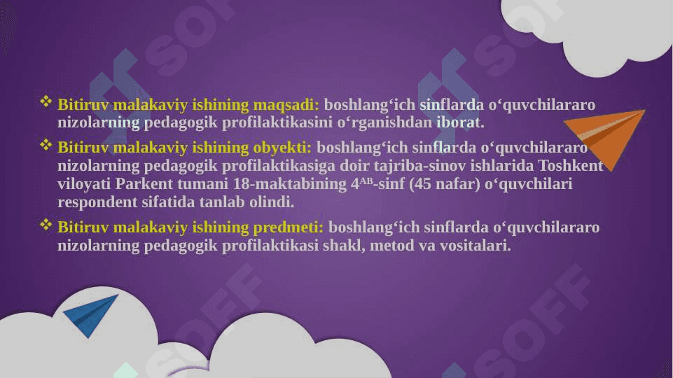 “BOSHLANG‘ICH SINFLARDA O‘QUVCHILARARO NIZOLARNING PEDAGOGIK PROFILAKTIKASI” mavzusidagi     BITIRUV MALAKAVIY ISHI 5
