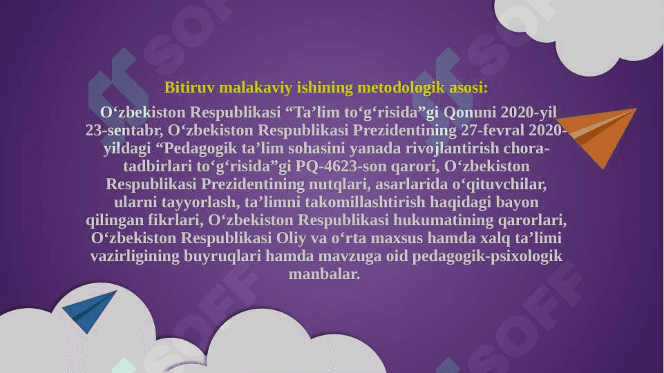 “BOSHLANG‘ICH SINFLARDA O‘QUVCHILARARO NIZOLARNING PEDAGOGIK PROFILAKTIKASI” mavzusidagi     BITIRUV MALAKAVIY ISHI 7