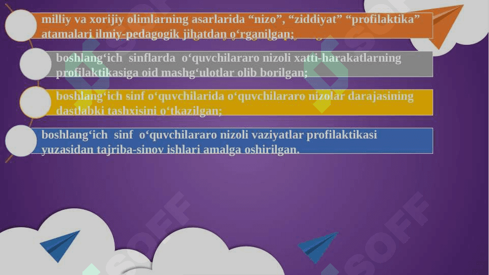 “BOSHLANG‘ICH SINFLARDA O‘QUVCHILARARO NIZOLARNING PEDAGOGIK PROFILAKTIKASI” mavzusidagi     BITIRUV MALAKAVIY ISHI 8