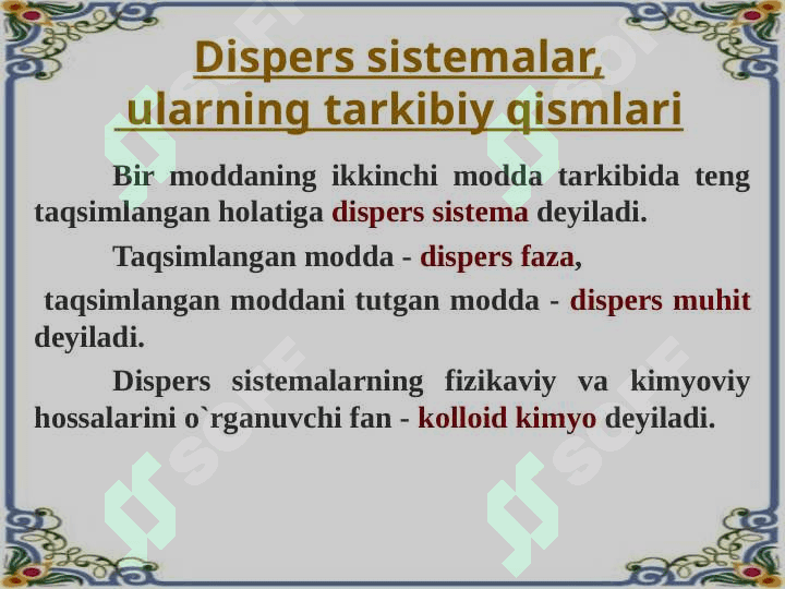 Dispers sistemalar. Kolloid dispers sistemalarning tuzulishi, olinishi va tozalash usullari 2