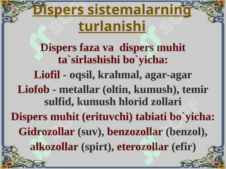 Dispers sistemalar. Kolloid dispers sistemalarning tuzulishi, olinishi va tozalash usullari 5