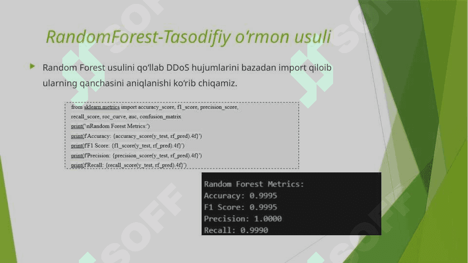 Mashinali o‘qitish va statistik algoritmlar yordamida DDOS hujumlarini taxmin qilish va oldini olish 8