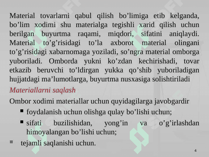 MATERIAL XARAJATLARINING HISOBI 4