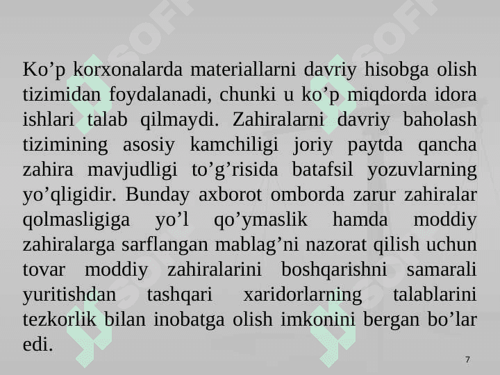 MATERIAL XARAJATLARINING HISOBI 7