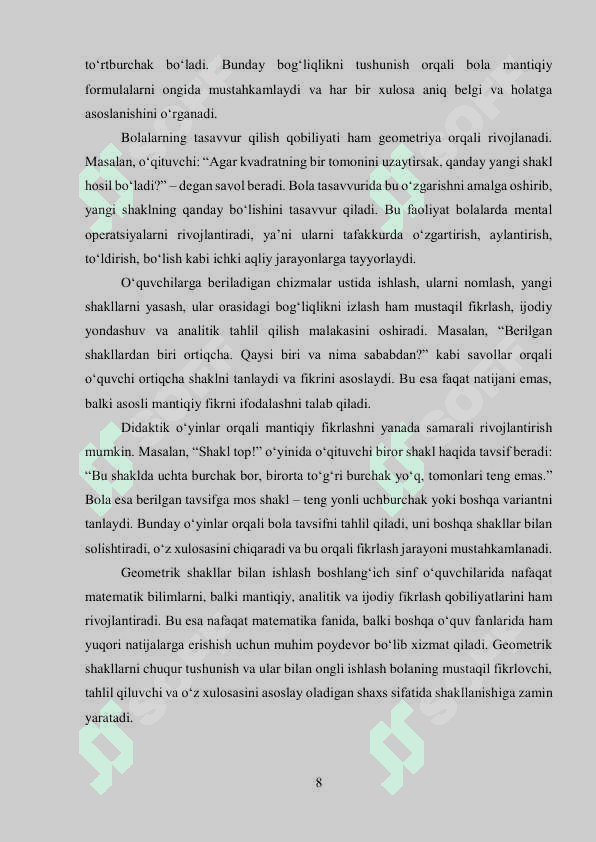 Boshlangʻich sinf matematika darslarida geometrik shakllarni oʻrgatish metodikasi 8
