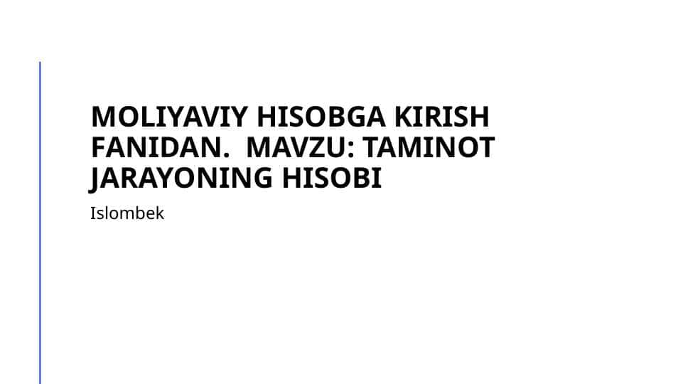 Taminot jarayonining hisobi 1