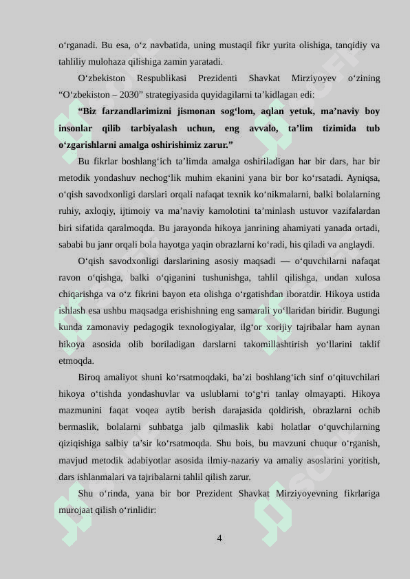 O‘QISH SAVODXONLIGIDA DARSLIGIDA HIKOYA O‘TISH USLUBIYATI 4