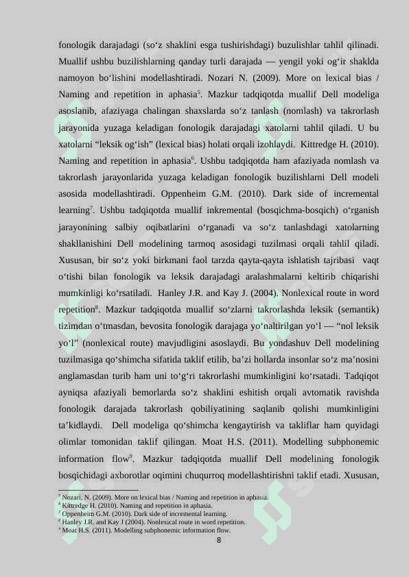 So‘zning matn ichida va matndan tashqaridagi ma’nosining psixolingvistik .BITIRUV MALAKAVIY ISHI 8