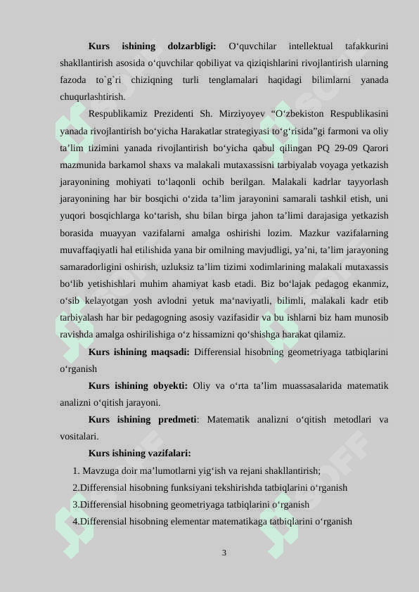Differensial hisobning geometriyaga ba’zi tatbiqlari  kurs ishi 3