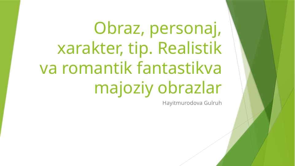 Obraz, personaj, xarakter, tip. Realistik va romantik fantastikva majoziy obrazlar