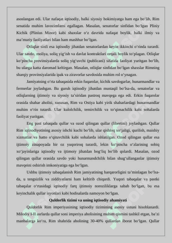 Milodiy I II asrlarda Rim imperiyasida ijtimoiy iqtisodiy munosabatlar maqola 3