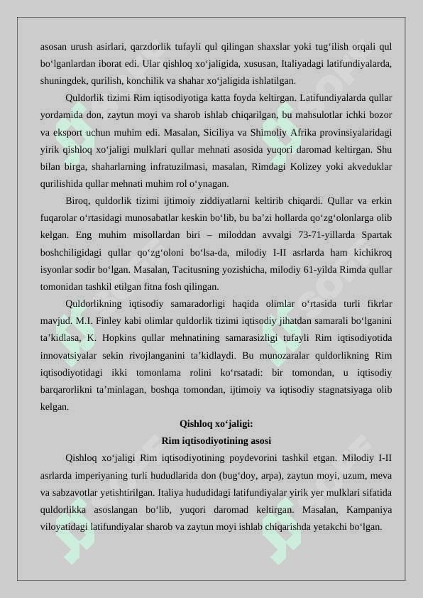 Milodiy I II asrlarda Rim imperiyasida ijtimoiy iqtisodiy munosabatlar maqola 4