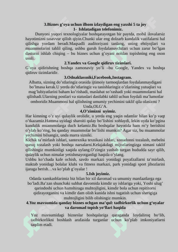 Biznes g‘oyalarni shakllantirish 2