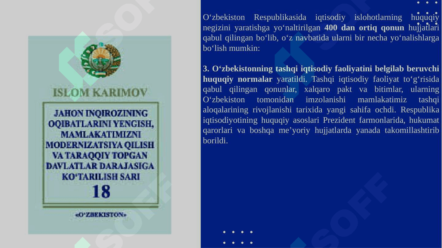 IQTISODIY ISLOHOTLAR, XUSUSIY MULKCHILIKNING SHAKLLANISHI. O‘ZBEKISTONDA BOZOR MUNOSABATLARINING RIVOJLANISHI 8