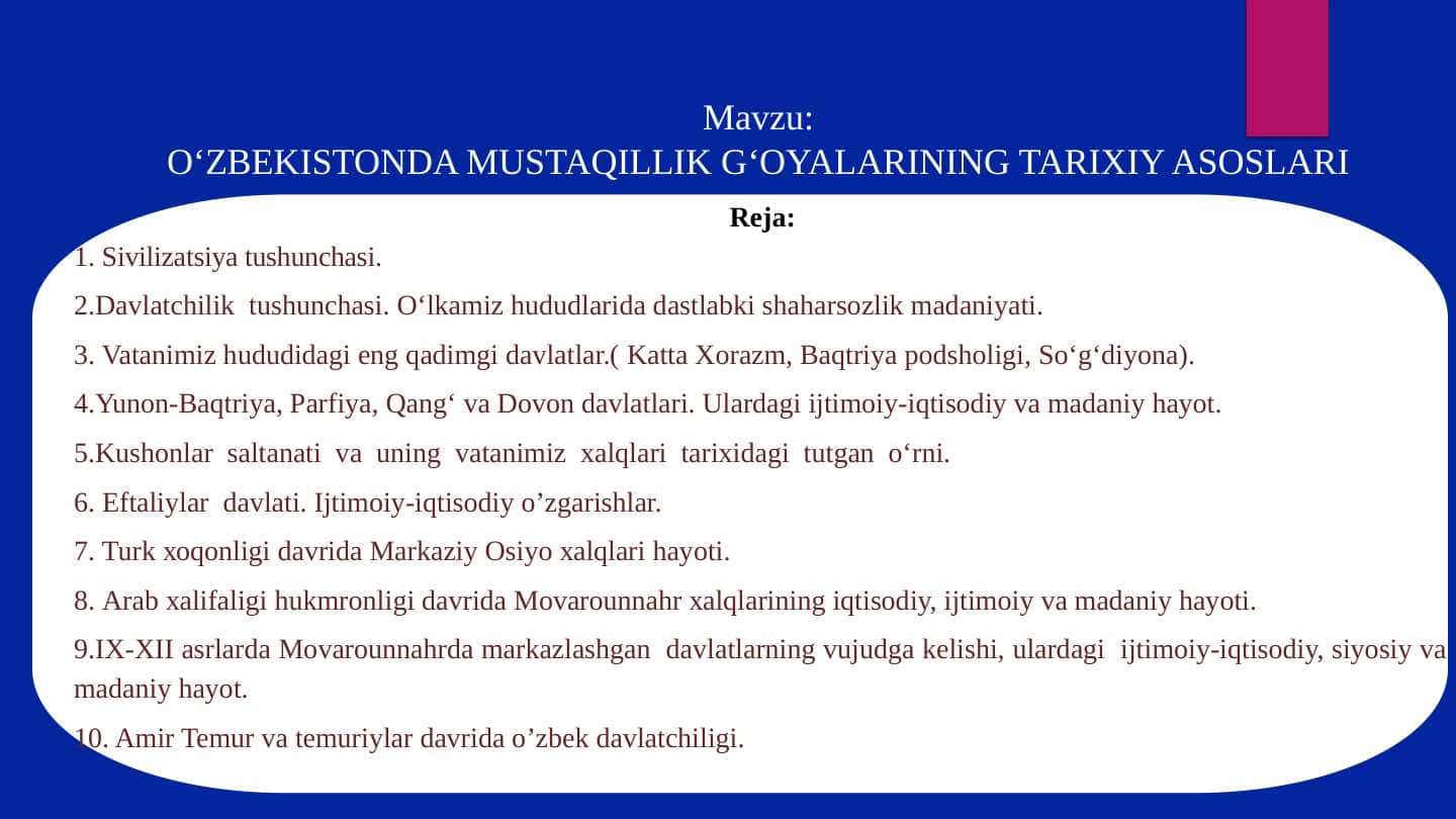 O‘ZBEKISTONDA MUSTAQILLIK G‘OYALARINING TARIXIY ASOSLARI