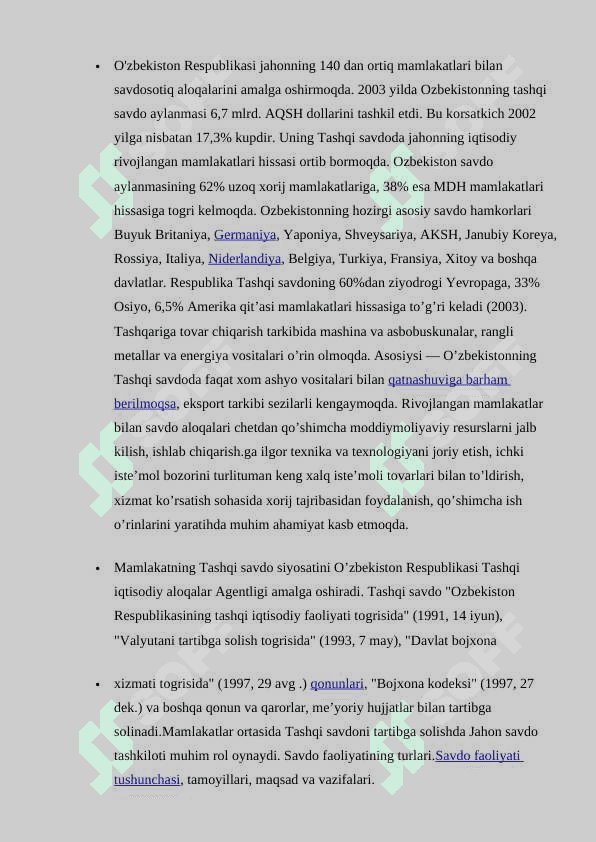 O'zbekiston Respublikasining tashqi savdo siyosati. 7