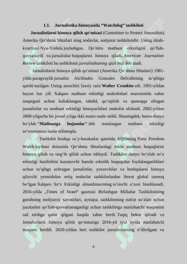 “WATCHDOG” JURNALISTIKASINING TAMOYILLARI ASOSIDA (MISOLLARDA ASOSIDA) 6