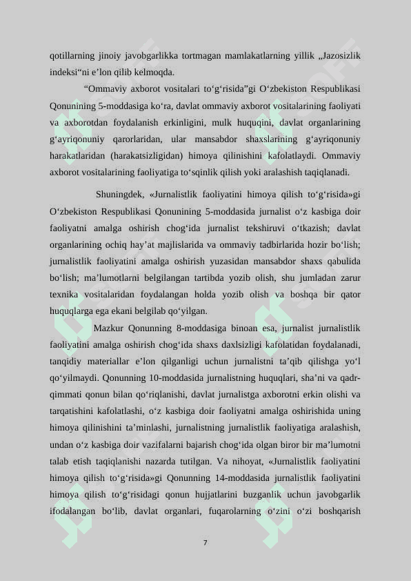 “WATCHDOG” JURNALISTIKASINING TAMOYILLARI ASOSIDA (MISOLLARDA ASOSIDA) 7