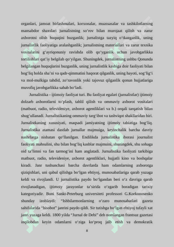 “WATCHDOG” JURNALISTIKASINING TAMOYILLARI ASOSIDA (MISOLLARDA ASOSIDA) 8