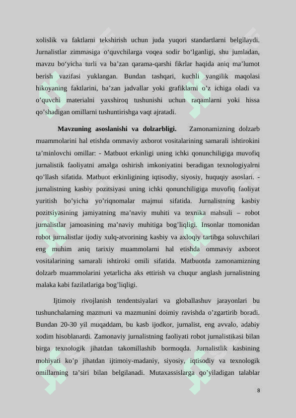 INFORMATSION DASTURDA BOSHLOVCHINING TUTGAN O'RNI VA AHAMIYATI 8