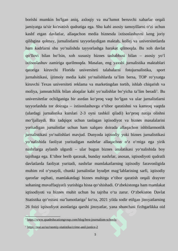 Xalqaro va o‘zbek elektron ommaviy axborot vositalarida – Financial Times, Bloomberg, Spot.uz, Review.uz misolida iqtisodiy mavzularning yoritilishi 5