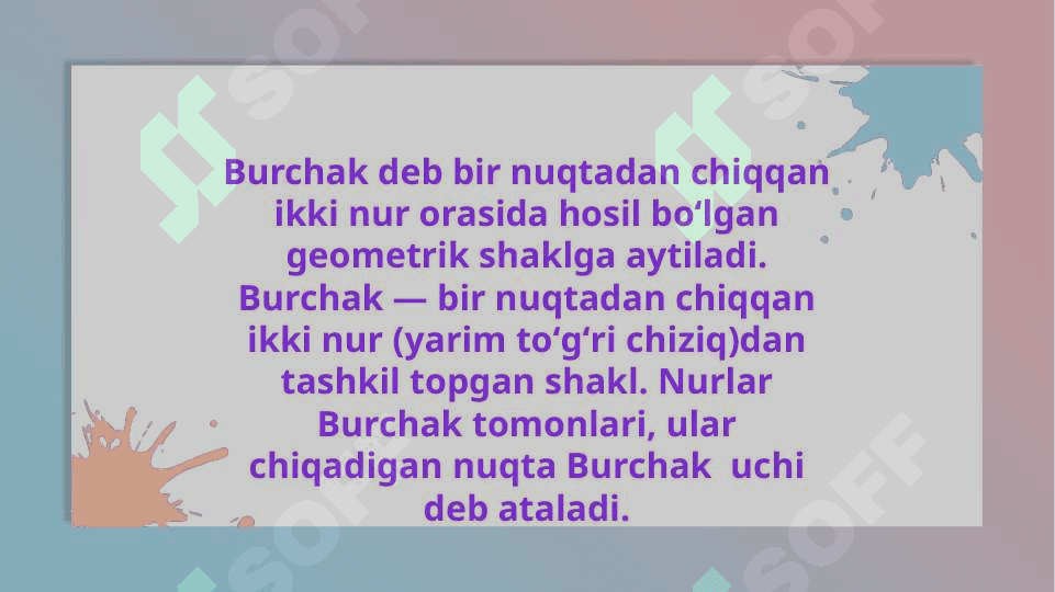 Burchak turlari . Yoyiq burchak . Burchak gradusi 2